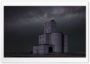 Milky Way Over the Grain Elevator 4K UHD Wallpaper for Widescreen and UltraWide Desktop, UltraHD TV, Smartphone, Tablet