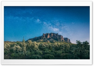 Milky Way Over the Superstition Mountains, Arizona 4K UHD Wallpaper for Widescreen and UltraWide Desktop, UltraHD TV, Smartphone, Tablet