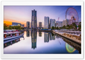Minato Mirai at dusk, Yokohama Skyscrapers, Japan Ultra HD Wallpaper for 4K UHD Widescreen desktop, tablet & smartphone
