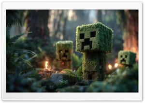 Minecraft Creepers Covered in Moss in Forest 4K UHD Wallpaper for Widescreen and UltraWide Desktop, UltraHD TV, Smartphone, Tablet