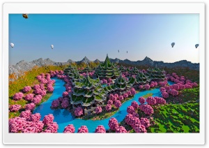 Minecraft Minecraft Asian Temple, Spring 4K UHD Wallpaper for Widescreen and UltraWide Desktop, UltraHD TV, Smartphone, Tablet