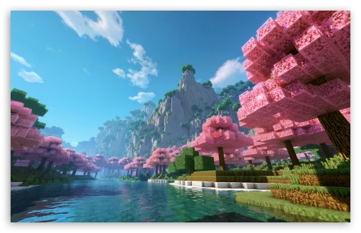 Minecraft Springtime Landscape UltraHD Wallpaper for UHD 16:9 ; HD 16:9 ; UltraWide 21:9 24:10 ; Widescreen 16:10 ; Tablet 1:1 ;