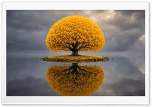 Minimalist Autumn Landscape of a Lonely Tree 4K UHD Wallpaper for Widescreen and UltraWide Desktop, UltraHD TV, Smartphone, Tablet