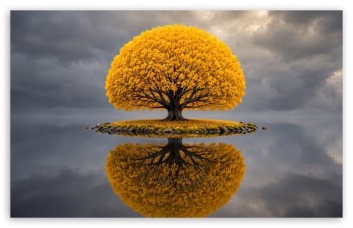 Minimalist Autumn Landscape of a Lonely Tree UltraHD Wallpaper for UHD 16:9 ; HD 16:9 ; UltraWide 21:9 24:10 ; Widescreen 16:10 ; Tablet 1:1 ;