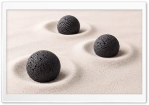 Minimalist Black Lava Stones in Fine Sand 4K UHD Wallpaper for Widescreen and UltraWide Desktop, UltraHD TV, Smartphone, Tablet