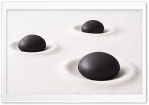 Minimalist Black Zen Stones in White Sand 4K UHD Wallpaper for Widescreen and UltraWide Desktop, UltraHD TV, Smartphone, Tablet