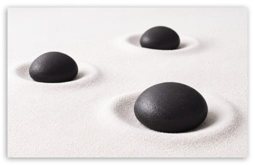 Minimalist Black Zen Stones in White Sand UltraHD Wallpaper for UHD 16:9 ; HD 16:9 ; UltraWide 21:9 24:10 ; Widescreen 16:10 ;