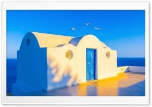 Minimalist Greek House Scene 4K UHD Wallpaper for Widescreen and UltraWide Desktop, UltraHD TV, Smartphone, Tablet