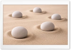 Minimalist White Zen Stones in Fine Sand 4K UHD Wallpaper for Widescreen and UltraWide Desktop, UltraHD TV, Smartphone, Tablet