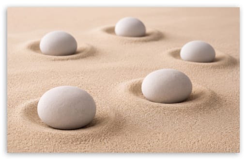 Minimalist White Zen Stones in Fine Sand UltraHD Wallpaper for UHD 16:9 ; HD 16:9 ; UltraWide 21:9 24:10 32:9 32:10 ; Widescreen 16:10 ; Dual 16:10 16:9 ;