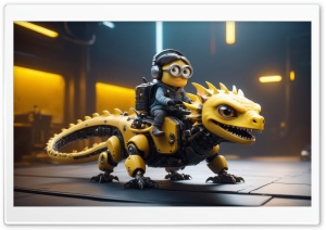 Minion Riding a Dinosaur Robot Ultra HD Wallpaper for 4K UHD Widescreen Desktop, Lockscreen, Screensaver, TV, Tablet, Smartphone