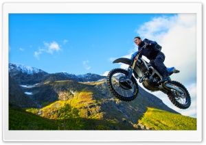 Mission Impossible Dead Reckoning Tom Cruise's Bike Off A Cliff Stunt 4K UHD Wallpaper for Widescreen and UltraWide Desktop, UltraHD TV, Smartphone, Tablet