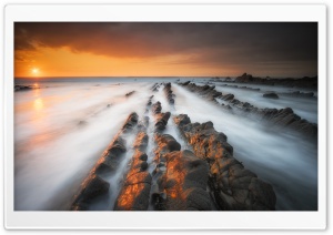 Mist, Sea, Rocks, Sunset, Welcombe Ultra HD Wallpaper for 4K UHD Widescreen desktop, tablet & smartphone