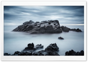 Misty Shoreline and the Lone Sea Rock 4K UHD Wallpaper for Widescreen and UltraWide Desktop, UltraHD TV, Smartphone, Tablet
