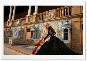 Model, Elegant Black Long Dress, Red Shoes Ultra HD Wallpaper for 4K UHD Widescreen desktop, tablet & smartphone