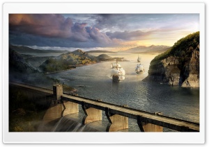 Modern Dam And Old Ships Ultra HD Wallpaper for 4K UHD Widescreen desktop, tablet & smartphone