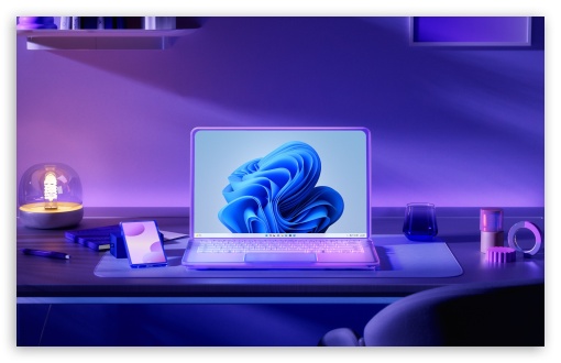 Modern Workspace Laptop Displaying Windows 11 UltraHD Wallpaper for UHD 16:9 ; HD 16:9 ; UltraWide 21:9 24:10 32:9 32:10 ; Widescreen 16:10 ; Tablet 1:1 ; Dual 16:10 16:9 ;