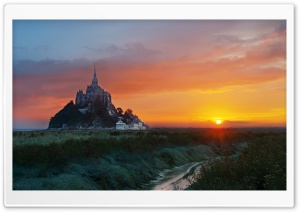 Mont Saint Michel, Sunrise, Landscape Ultra HD Wallpaper for 4K UHD Widescreen desktop, tablet & smartphone