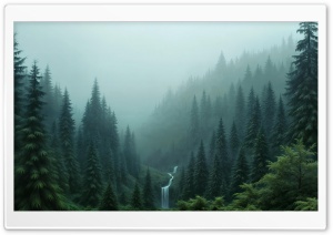 Montane Evergreen Forest, Fog, Waterfall 4K UHD Wallpaper for Widescreen and UltraWide Desktop, UltraHD TV, Smartphone, Tablet
