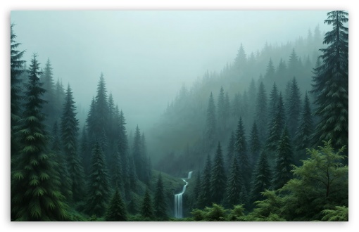 Montane Evergreen Forest, Fog, Waterfall UltraHD Wallpaper for UHD 16:9 ; HD 16:9 ; UltraWide 21:9 24:10 32:9 32:10 ; Widescreen 16:10 5:3 ; Fullscreen 4:3 5:4 3:2 ; Tablet 1:1 ; Mobile 9:16 9:19.5 9:20 9:21 9:22 10:16 2:3 3:5 3:4 ; Dual 16:10 5:3 16:9 4:3 5:4 3:2 ;