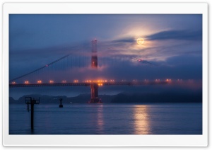 Moon rising over San Francisco and Golden Gate Bridge Ultra HD Wallpaper for 4K UHD Widescreen desktop, tablet & smartphone