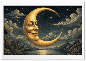 Moon with a Face Fantasy Illustration 4K UHD Wallpaper for Widescreen and UltraWide Desktop, UltraHD TV, Smartphone, Tablet