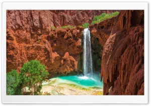 Mooney Falls Waterfall in the Havasupai Canyon, Arizona 4K UHD Wallpaper for Widescreen and UltraWide Desktop, UltraHD TV, Smartphone, Tablet