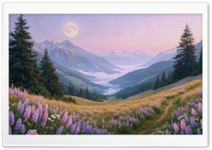 Moonrise Over Valley View 4K UHD Wallpaper for Widescreen and UltraWide Desktop, UltraHD TV, Smartphone, Tablet