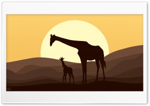 Mother and Baby Giraffe, African Safari Landscape by Yakub Nihat Ultra HD Wallpaper for 4K UHD Widescreen desktop, tablet & smartphone