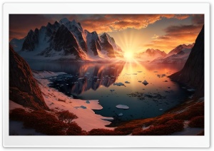 Mountain Lake Sunset Digital Art Ultra HD Wallpaper for 4K UHD Widescreen desktop, tablet & smartphone