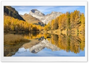Mountain Lake Yellow Trees Autumn 4K UHD Wallpaper for Widescreen and UltraWide Desktop, UltraHD TV, Smartphone, Tablet