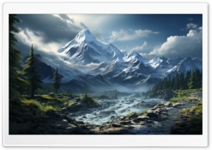 Mountain Landscape Digital Art Ultra HD Wallpaper for 4K UHD Widescreen desktop, tablet & smartphone