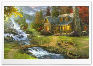 Mountain Paradise by Thomas Kinkade Ultra HD Wallpaper for 4K UHD Widescreen desktop, tablet & smartphone