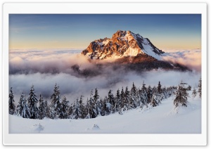 Mountain Rising Through the Winter Clouds 4K UHD Wallpaper for Widescreen and UltraWide Desktop, UltraHD TV, Smartphone, Tablet