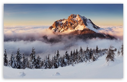 Mountain Rising Through the Winter Clouds UltraHD Wallpaper for UHD 16:9 ; HD 16:9 ; UltraWide 21:9 24:10 32:9 32:10 ; Widescreen 16:10 5:3 ; Fullscreen 4:3 5:4 3:2 ; Tablet 1:1 ; Dual 16:10 5:3 16:9 4:3 5:4 3:2 ;