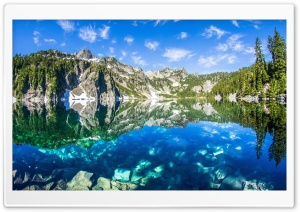 Mountain Trail Trekking by the Crystal Lake 4K UHD Wallpaper for Widescreen and UltraWide Desktop, UltraHD TV, Smartphone, Tablet