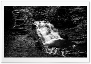 Mountain Waterfall, Stone Steps, Black and White Ultra HD Wallpaper for 4K UHD Widescreen desktop, tablet & smartphone