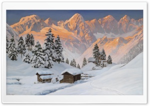 Mountain Winter Painting Ultra HD Wallpaper for 4K UHD Widescreen desktop, tablet & smartphone