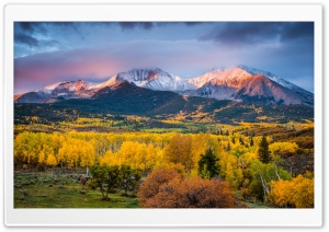 Mountains, Landscape, Autumn, Yellow Aspens 4K UHD Wallpaper for Widescreen and UltraWide Desktop, UltraHD TV, Smartphone, Tablet