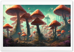 Mushroom Planet Art Ultra HD Wallpaper for 4K UHD Widescreen Desktop, Lockscreen, Screensaver, TV, Tablet, Smartphone