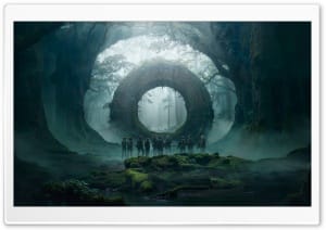 Mystical Stone Portal in Foggy Ancient Forest 4K UHD Wallpaper for Widescreen and UltraWide Desktop, UltraHD TV, Smartphone, Tablet