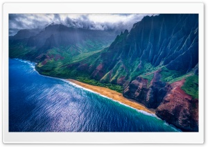 Na Pali Coastline Aerial Landscape, Kauai 4K UHD Wallpaper for Widescreen and UltraWide Desktop, UltraHD TV, Smartphone, Tablet