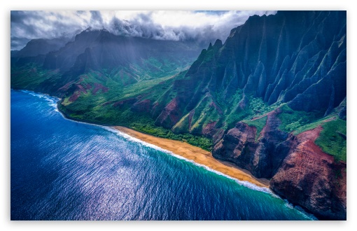 Na Pali Coastline Aerial Landscape, Kauai UltraHD Wallpaper for UHD 16:9 ; HD 16:9 ; Widescreen 16:10 5:3 ; Fullscreen 3:2 ;