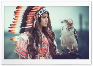 Native American Girl with Eagle Ultra HD Wallpaper for 4K UHD Widescreen desktop, tablet & smartphone