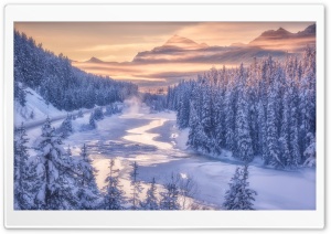 Nature Winter Scenery, Mountain, River, Forest Ultra HD Wallpaper for 4K UHD Widescreen desktop, tablet & smartphone