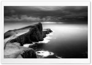 Neist Point Lighthouse, Scotland, Black and White Ultra HD Wallpaper for 4K UHD Widescreen desktop, tablet & smartphone