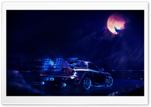 Neon Car Going To The Moon Wolf Ultra HD Wallpaper for 4K UHD Widescreen desktop, tablet & smartphone