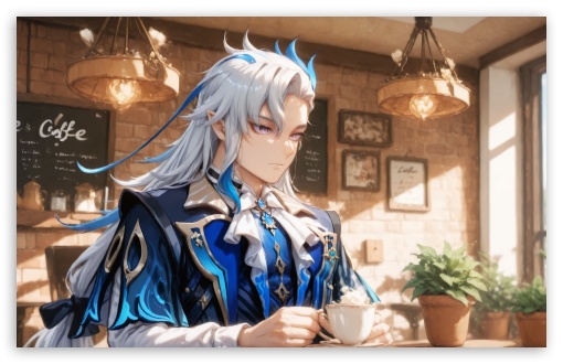 Neuvillette in a Coffee Shop - Genshin Impact UltraHD Wallpaper for UHD 16:9 ; HD 16:9 ; UltraWide 21:9 24:10 ; Widescreen 16:10 5:3 ; Fullscreen 4:3 5:4 3:2 ; Tablet 1:1 ; Mobile 9:16 9:19.5 9:20 10:16 2:3 3:5 3:4 ;