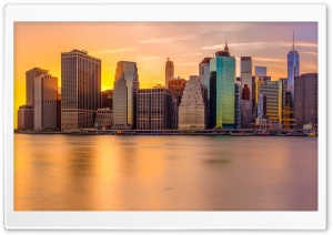 New York City Panoramic View, Morning, Golden Light 4K UHD Wallpaper for Widescreen and UltraWide Desktop, UltraHD TV, Smartphone, Tablet