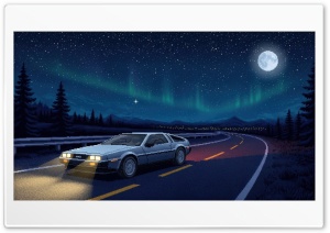 Nighttime Mountain Road Aurora Borealis Northern Lights 4K UHD Wallpaper for Widescreen and UltraWide Desktop, UltraHD TV, Smartphone, Tablet